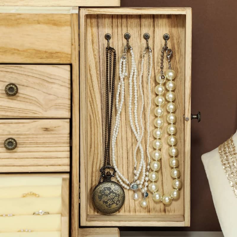 Multi-layered Wooden Jewelry Organizer with Mirror and 2 Drawers