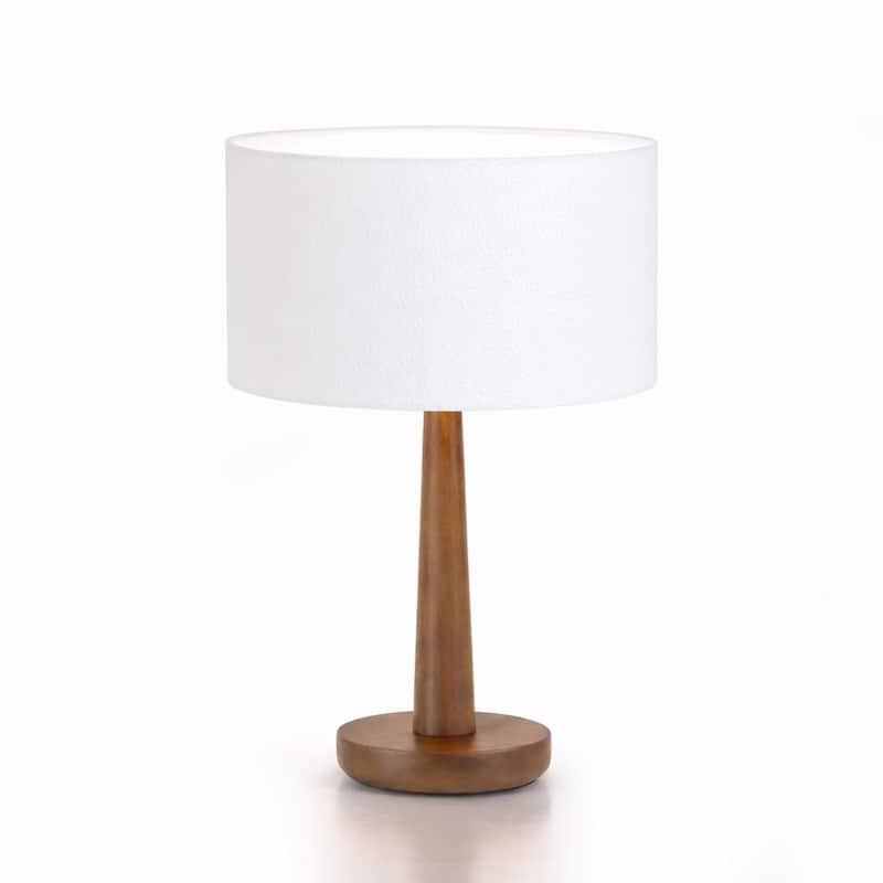 18.5 in. Retro Walnut Wooden Table Lamp with Velvet Shade and Solid Wood Base - White