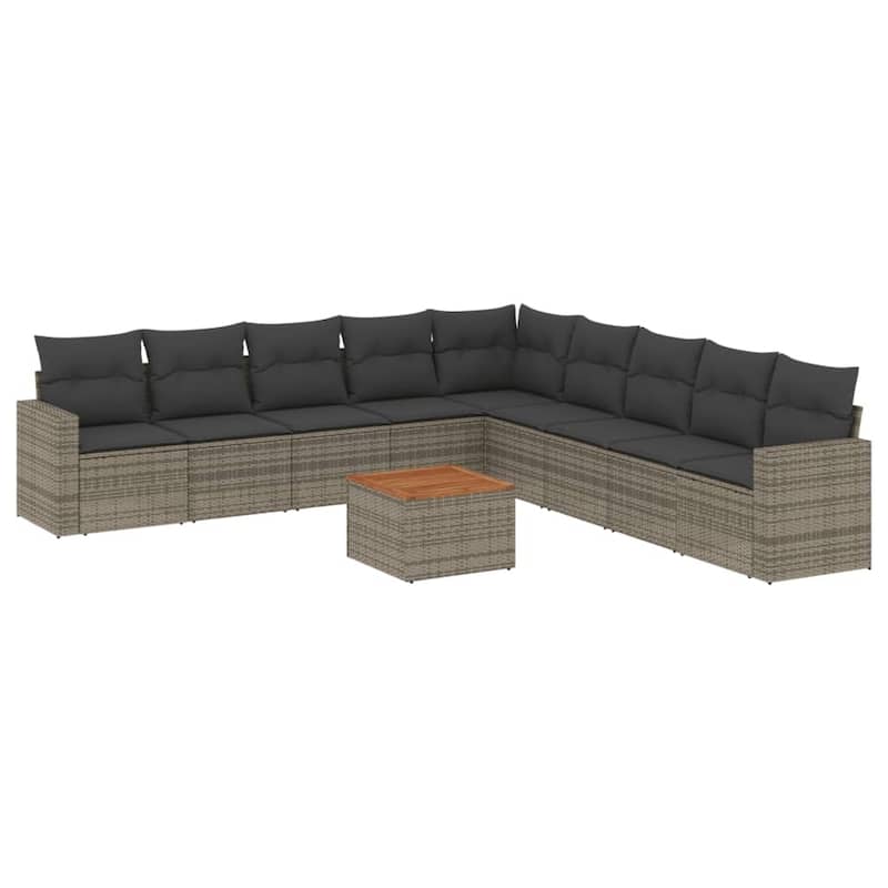 vidaXL Patio Sofa Set with Cushions Outdoor Furniture 10 Piece Poly Rattan - 25.8 x 24.4 x 27.2