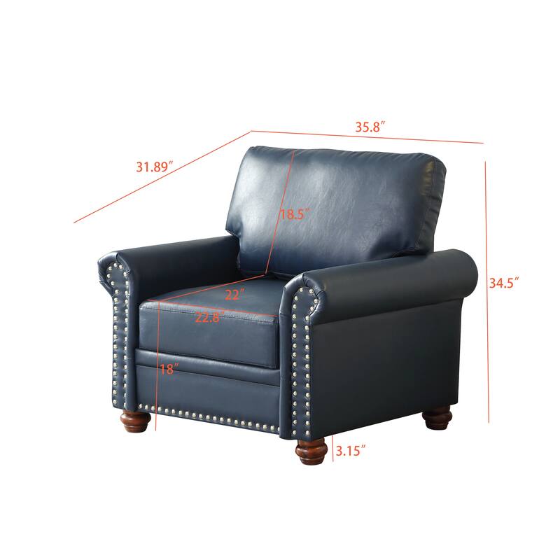 Faux Leather Single Sofa Chair, Upholstered Sofa with Nailhead Trim, Lounge Reading Chair with Solid Wood Legs