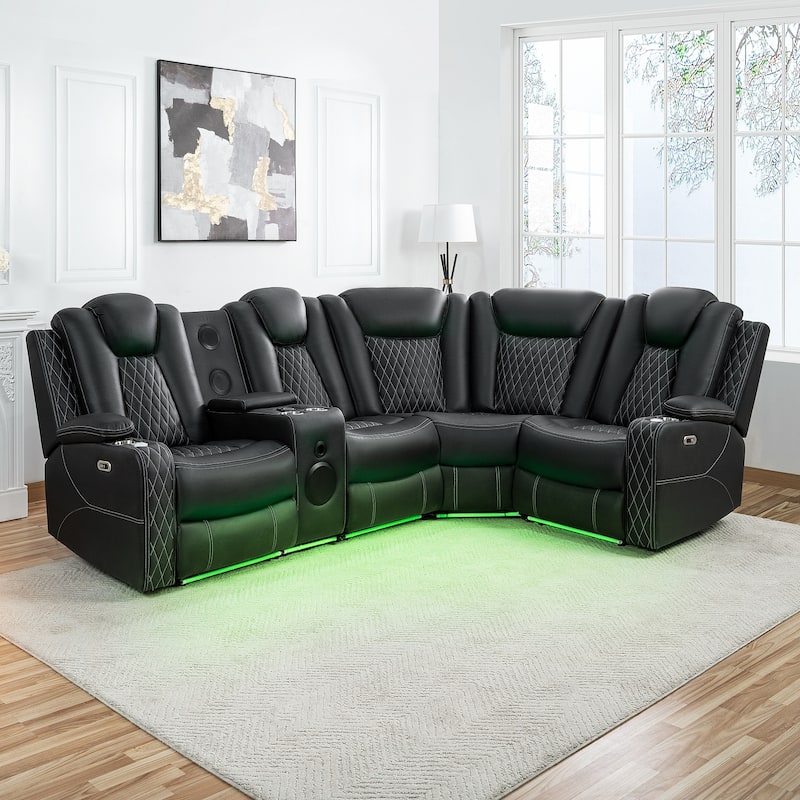 Premium Air Leather Home Theater Loveseat with LED Lights, Recliner with Built-in Speakers & Wireless Charging