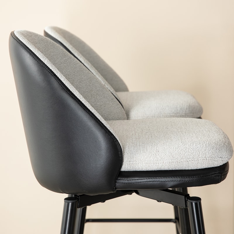 Glitzhome Modern Faux Leather Mixed Chenille Upholstered Swivel High Bar Stools