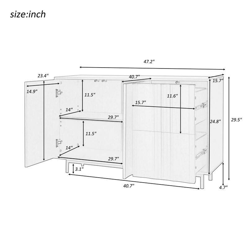 Wave Pattern Buffet Storage Cabinet with 2 Doors and 2 Drawers, Sideboard Cabinet Table with Adjustable Shelf