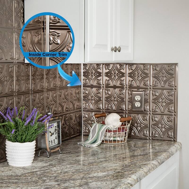 FASÄDE 47 in. Decorative Vinyl Inside Corner Trim Brushed Nickel (5 Pack) - 5 Pack