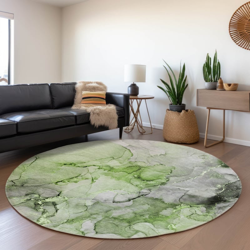 Premium Washable Super Soft Contemporary Watercolor Mayfield Rug - Green - 8' x 8' - Round