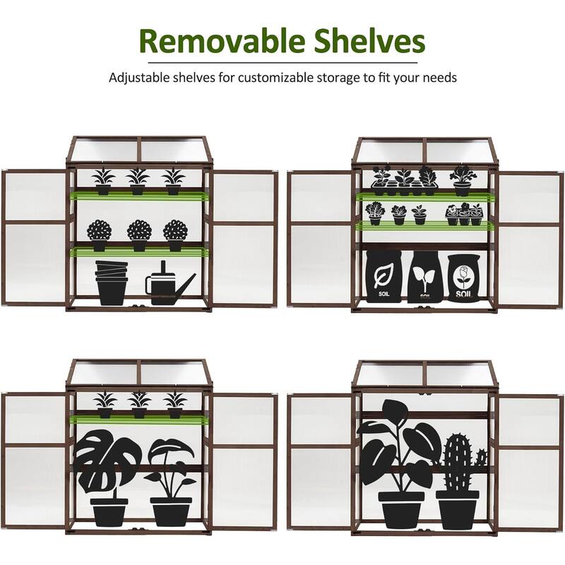 MCombo Cold Frame Greenhouse with Adjustable Shelves, Solid Wood 1344