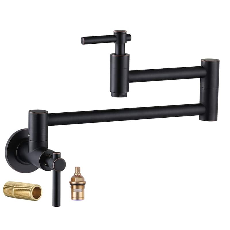 WOWOW Wall Mount Double Handle Pot Filler Faucet - Oil Rubbed Bronze