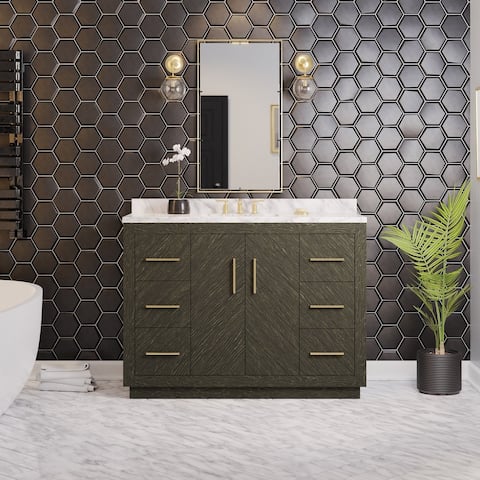 KitchenBathCollection Peyton 48" Bathroom Vanity with Carrara Marble Top