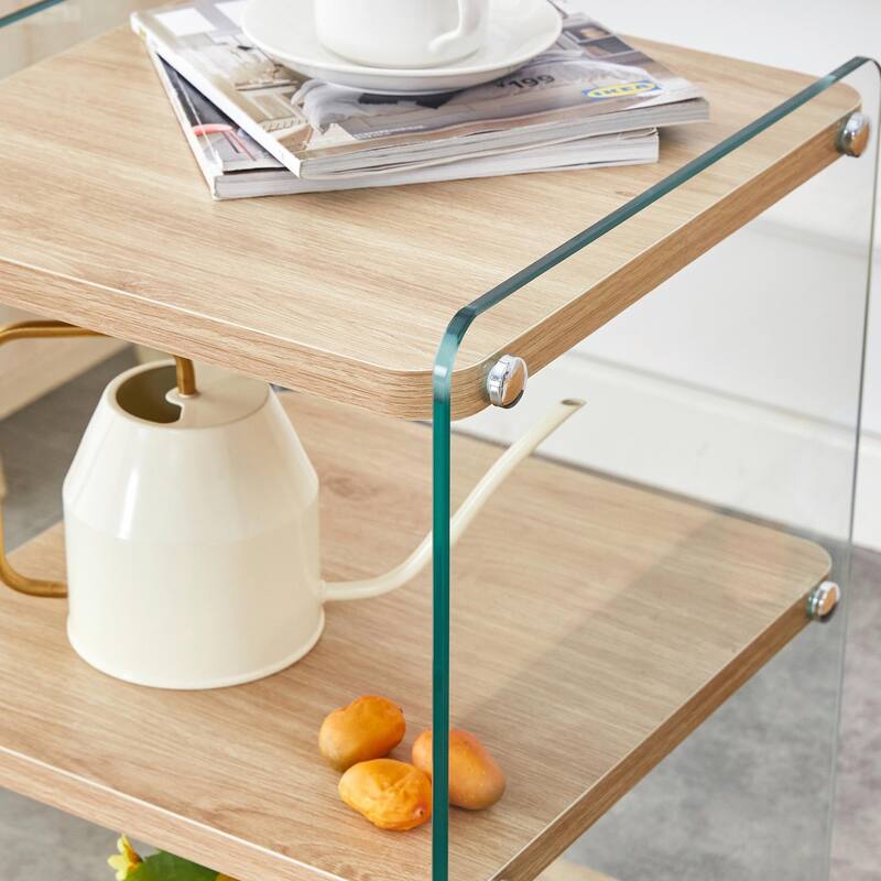3-Tier Glass Bedside Table, Modern Nightstand with Storage