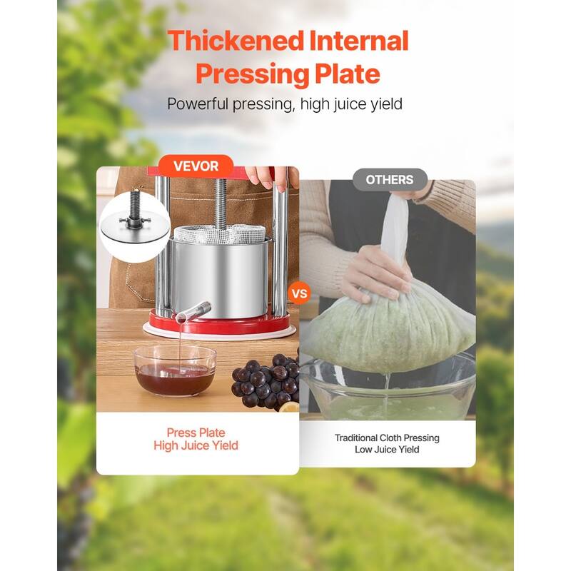 1.65L Stainless Steel Fruit & Wine Press Manual Juicer for Fresh Juice Wine and Olive Oil - 220x325 mm,