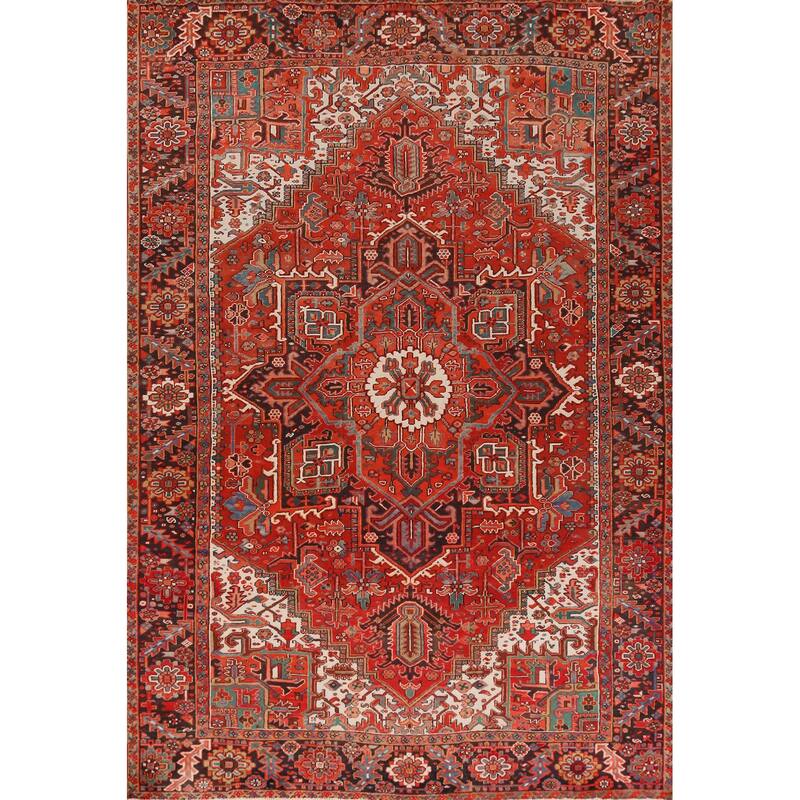 Hand Knotted Oriental 100% Wool Carpet Traditional Medallion Red Heriz Area Rug - 11' 7'' X 8' 7''