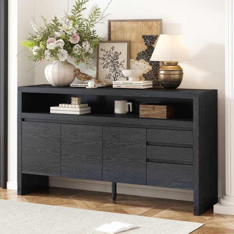 3-Door Sideboard with 3 Drawers - Black