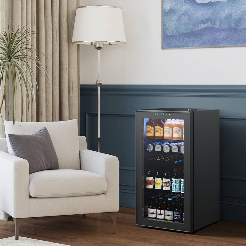 95 cans Beverage Cooler, Mini Fridge with Adjustable Shelves