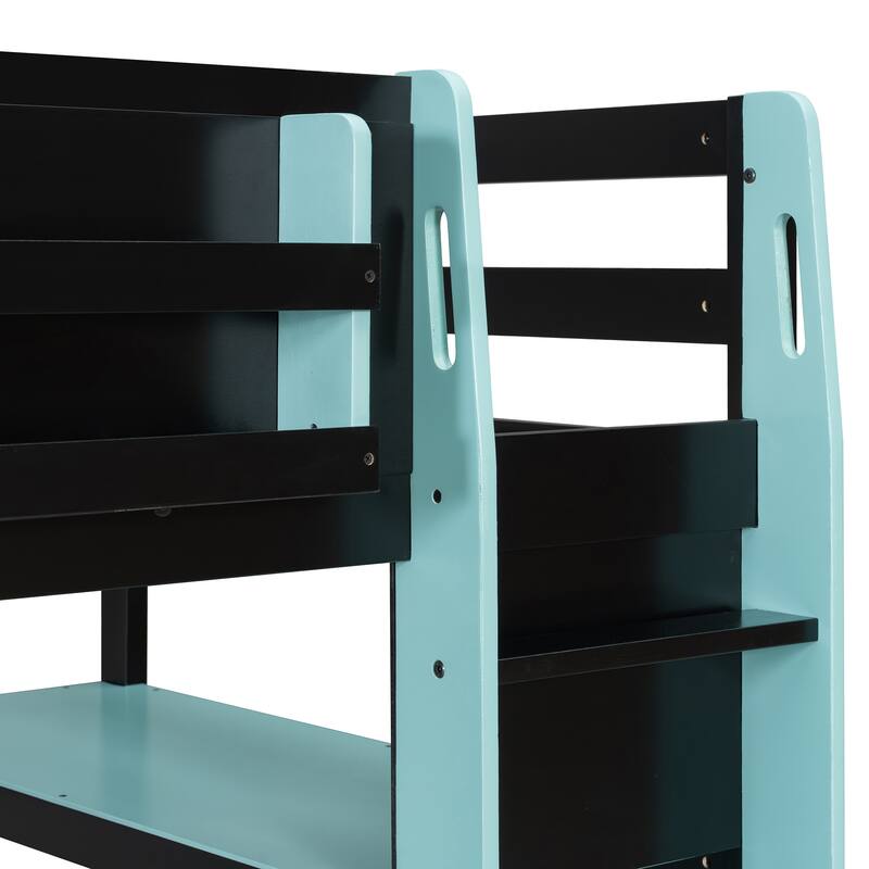 Loft Bed with Wraparound Study Hub, Side Storage Rack, USB Charging & RGB Light by Harper&Bright Designs