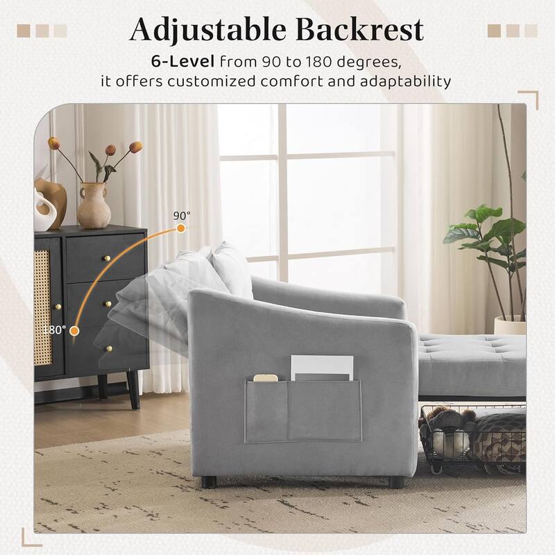 Bezseller Convertible Sofa Bed Chair, 3-in-1 Sleeper Chair with Storage Drawer, Light Gray