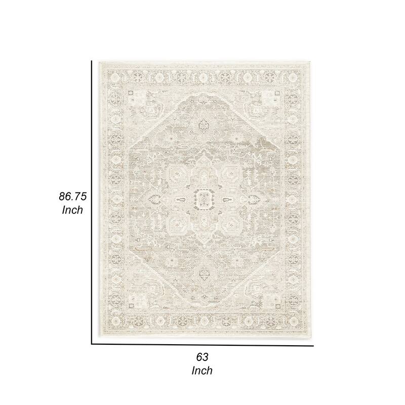 Wei 5 x 7 Medium Area Rug, Persian Inspired Medallion Motif, Beige Gray - 5 x 7