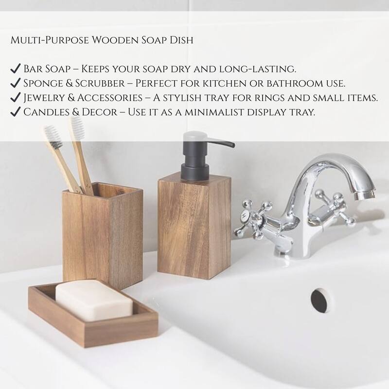 Acacia Wood Bathroom Accessory Set Collection