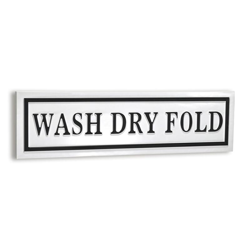 HomeRoots 10" X 36" White And Black Wash Dry Fold Metal Wall Decor