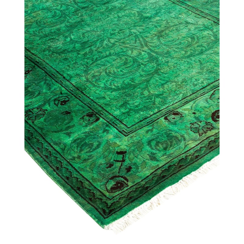 Overton Hand Knotted Wool Vintage Inspired Modern Contemporary Overdyed Green Area Rug - 2' 7" x 18' 1"