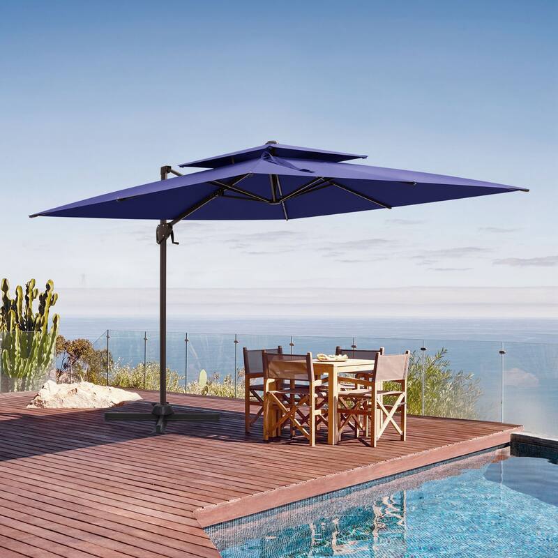 Outdoor 10FT Square Adjustable Offset Cantilever Patio Umbrella - Navy Blue