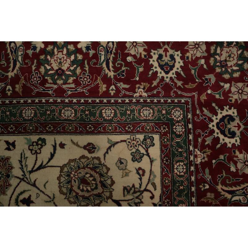 Hand Knotted Oriental 100% Wool Carpet Traditional All-Over Beige & Ivories Kashan Area Rug - 9' 10'' X 7' 11''