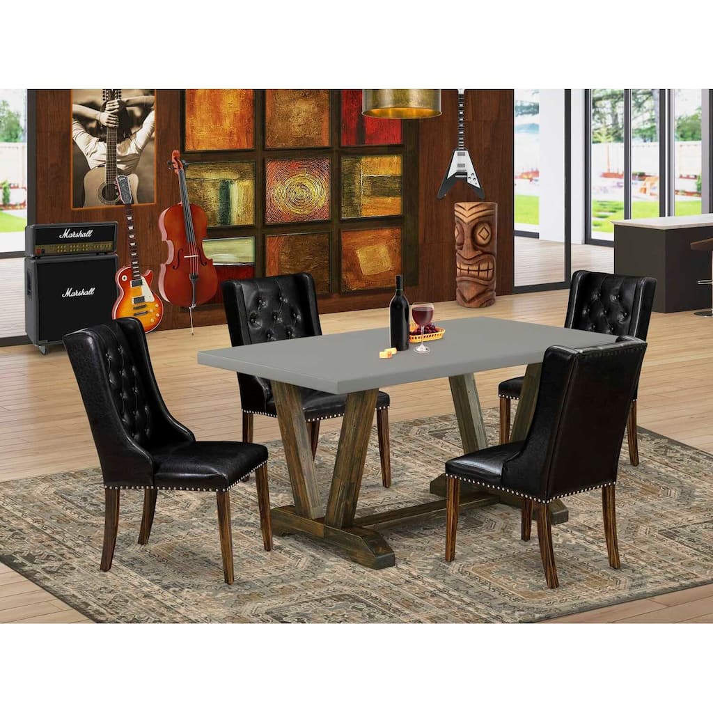 HomeStock 5-Piece Distressed Jacobean Finish Solid Wood Top Dining Table with 4-Chairs