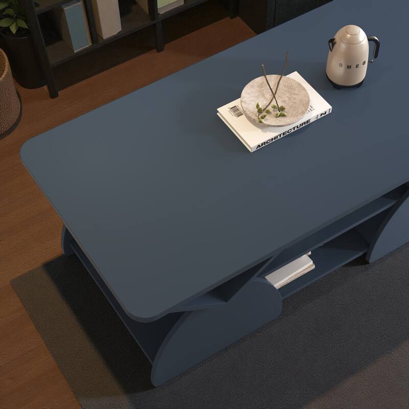 47.2'' Modern Engineered Wood Coffee Table with Open Storage Shelves, Rounded Corners & Sturdy Frame for Living Room