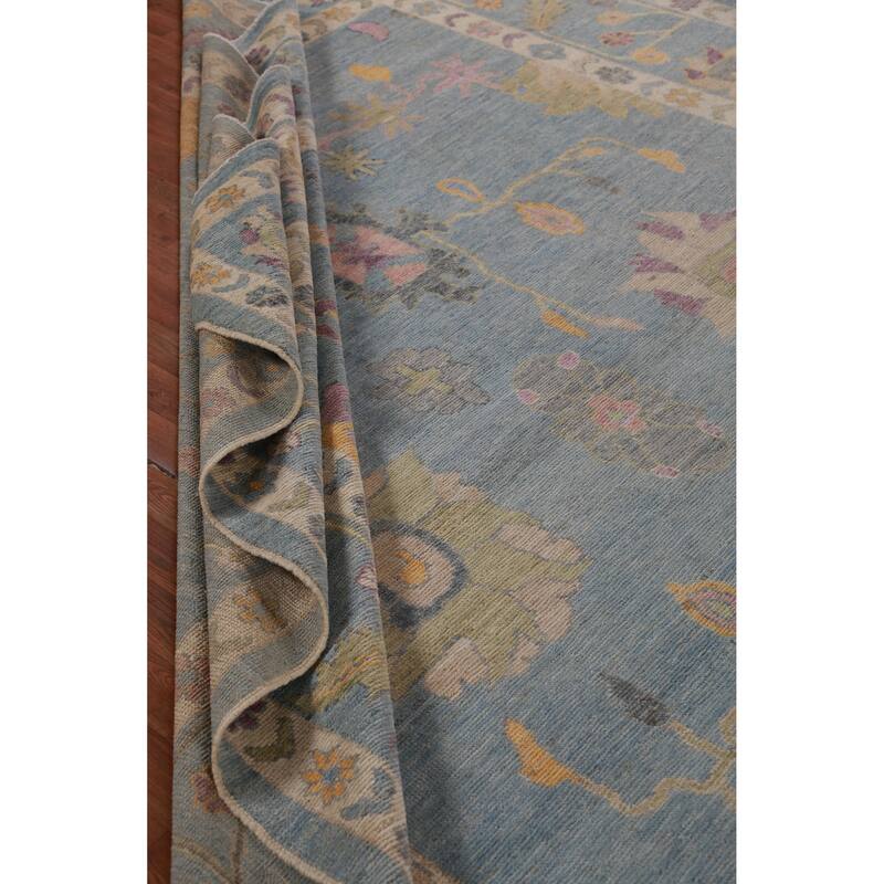 Hand Knotted Oriental 100% Wool Carpet Transitional All-Over Navy Blue & Blues Oushak Area Rug - 12' 9'' X 9' 1''