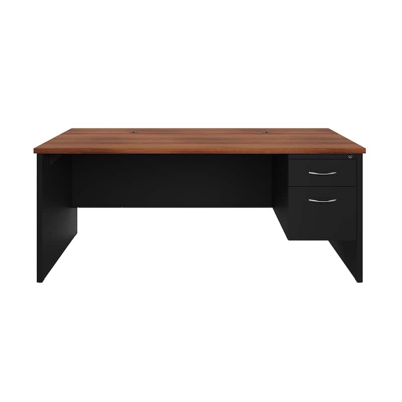 Hirsh 24D x 72W Right Hand Single Pedestal Office Desk Credenza, Black / Walnut