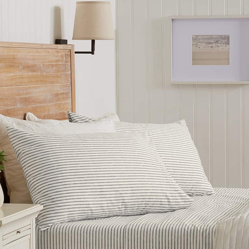 Premium Striped Microfiber Sheet Set - Full - Light Grey