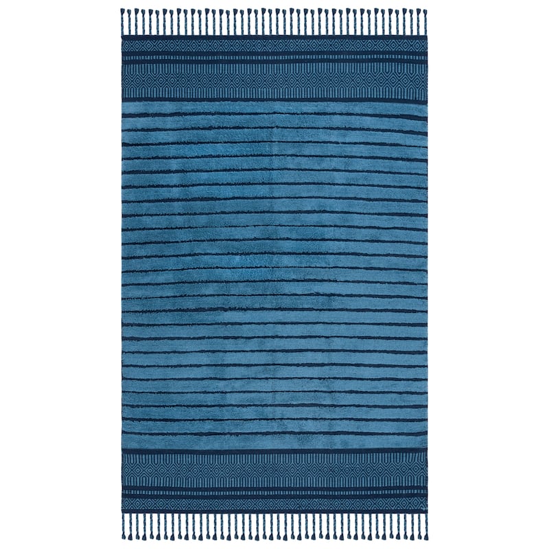 SAFAVIEH Handmade Kilim Roxani Yosra Transitional Cotton Rug - 6' x 9' - Blue/Natural