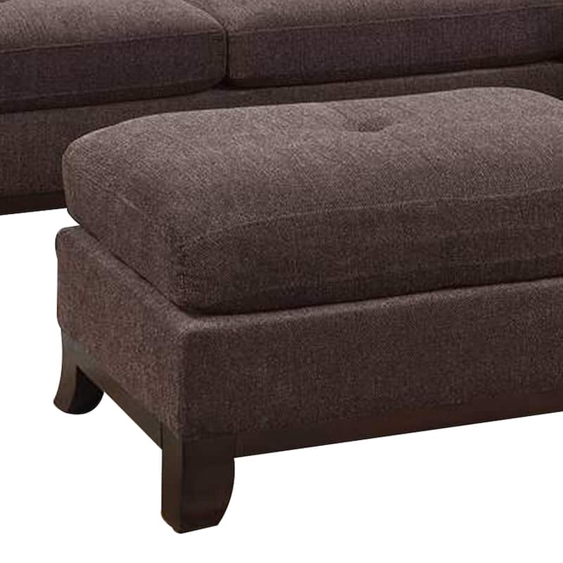 3 Piece Sectional Sofa with Ottoman and Tufted Details, Dark Brown