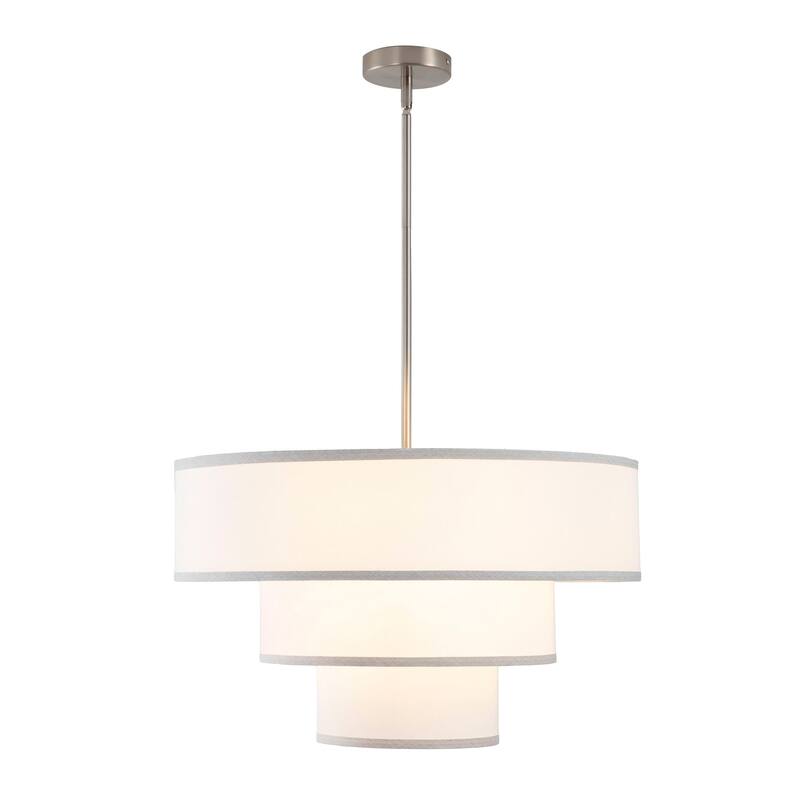 Modern Chandelier 24" 5-Light Nickel Tiered Drum Linen Shade