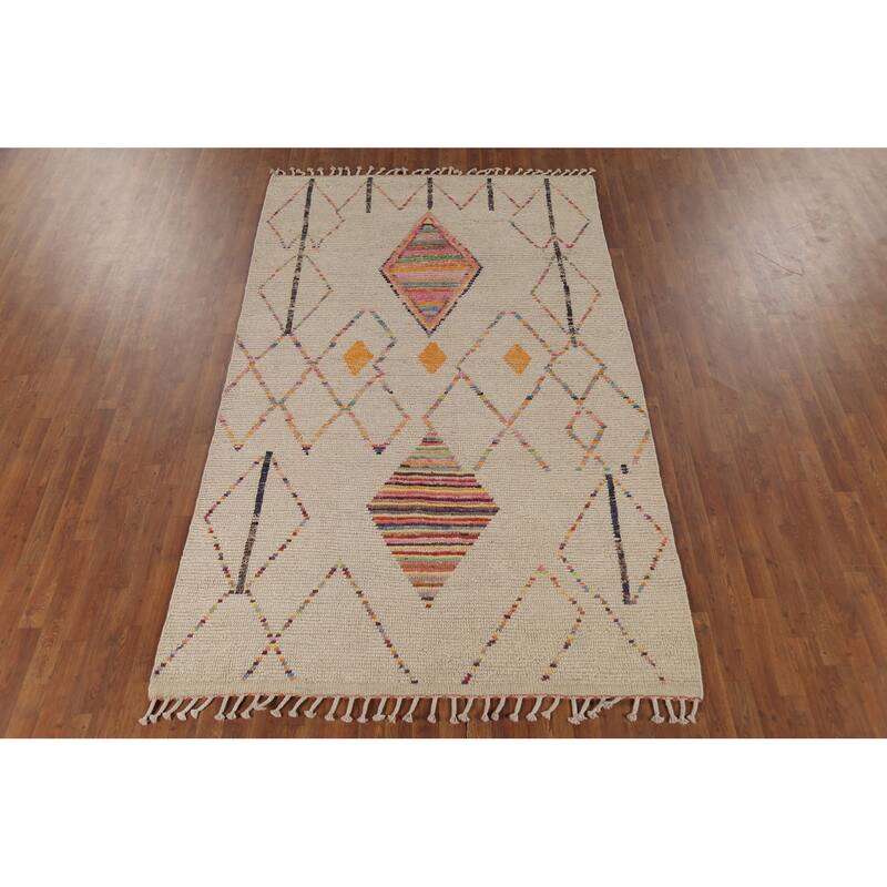 Geometric Striped Moroccan Area Rug Handmade Wool Carpet - 5'9"x 9'8"