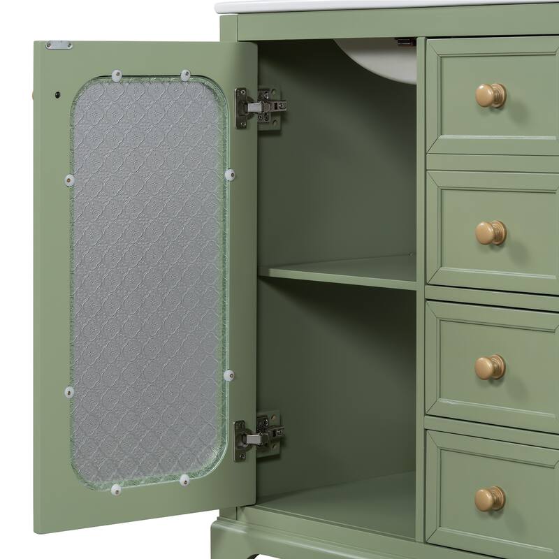 30-inch Bathroom Vanity with a Soft Close Glass Door, Adjustable Shelves, and Three Drawers