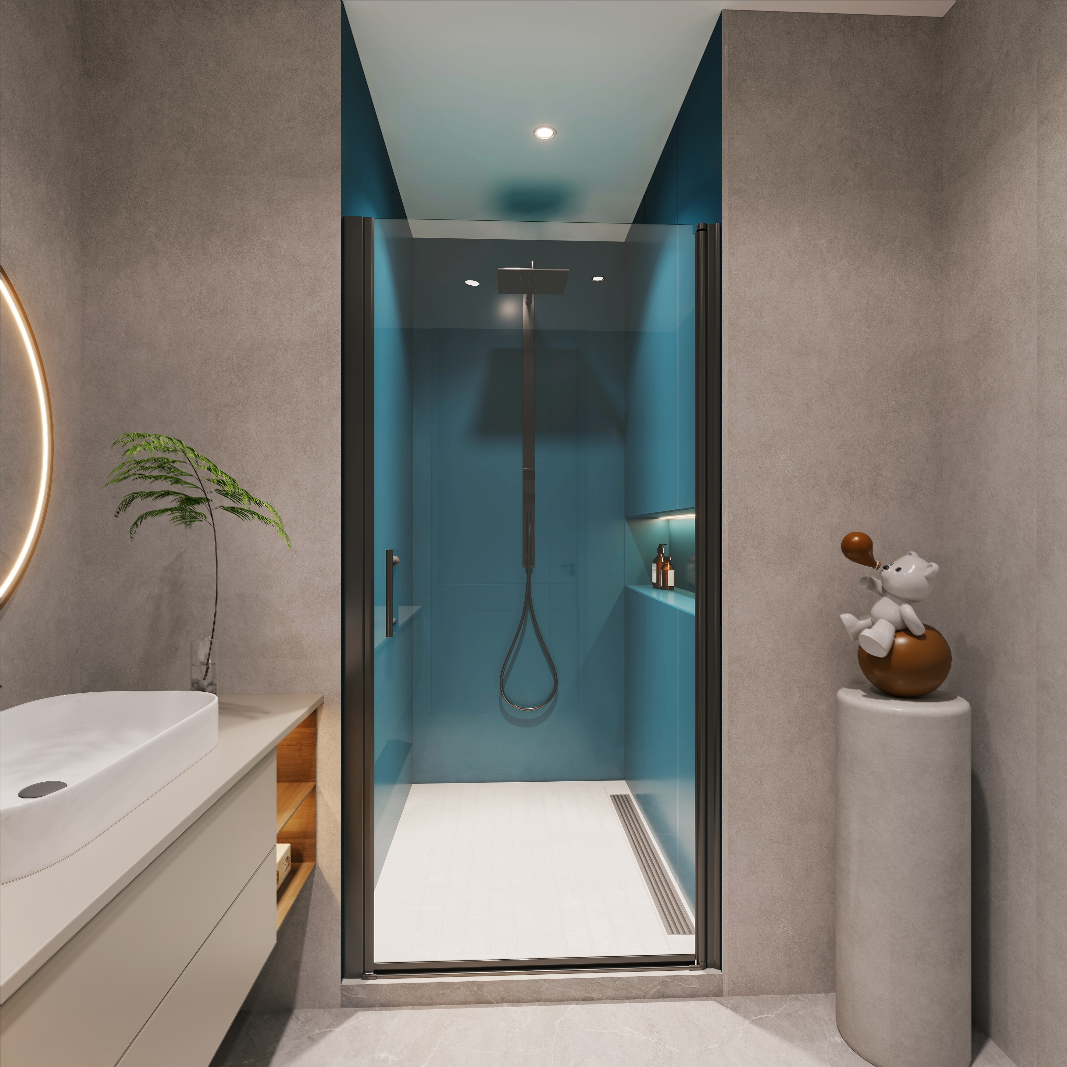 Semi-Frameless Pivot Shower Door with Tempered Glass