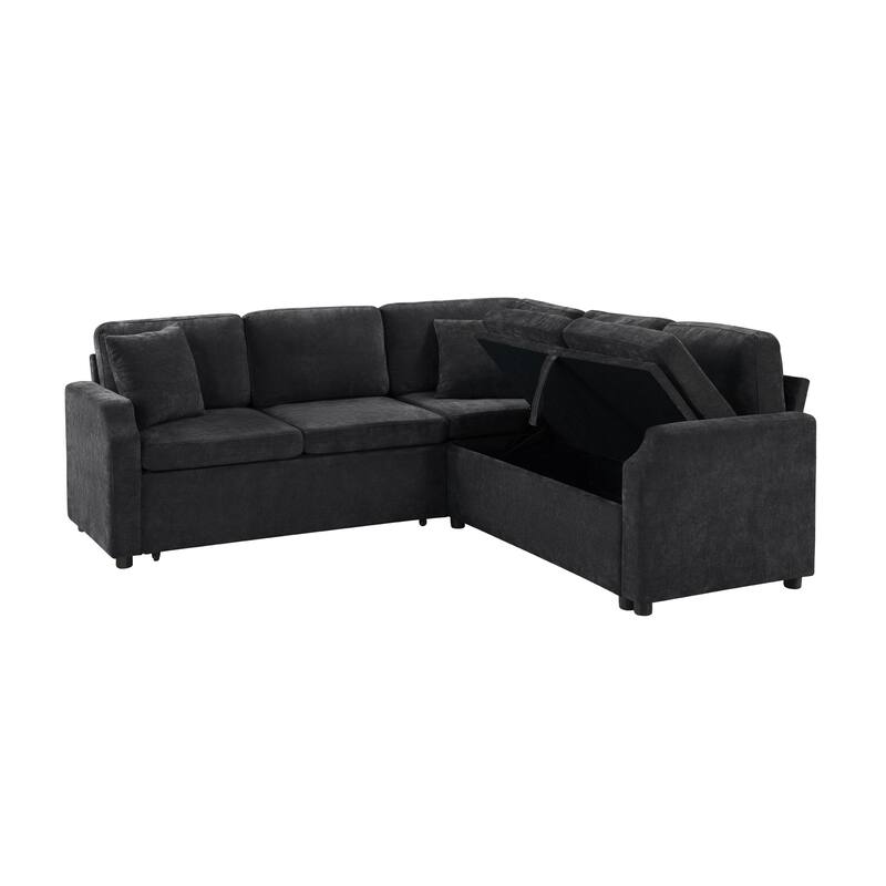 L-Shaped Sectional Upholstered Sleeper Sofa Convertible Pull-out Sofa Bed with Hidden Storage Space, Chenille Fabric