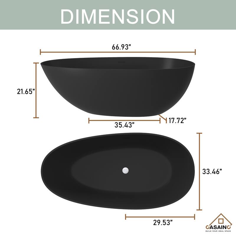 67" Solid Surface Freestanding Bathtub in Matte Black