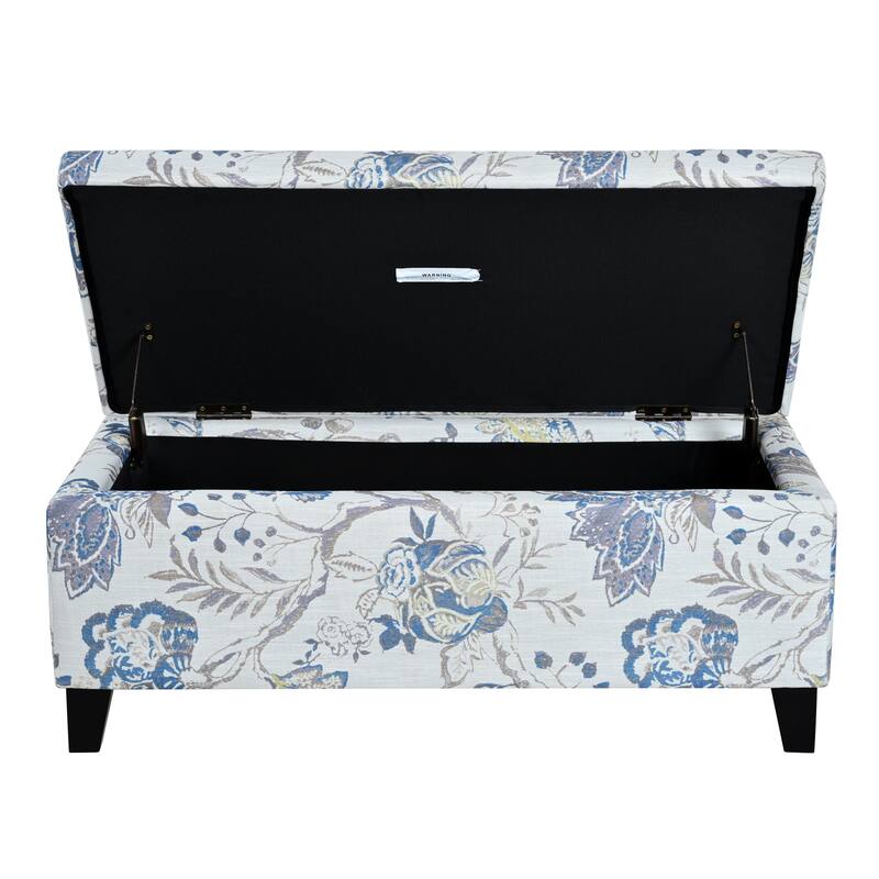 Luxury Storage Ottoman with Floral Patterned Fabric Soft-Close Hinges