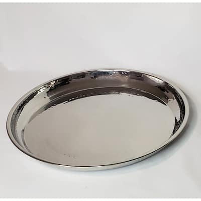 Stainless Steel Silver Round tray, partially hammered, 14"