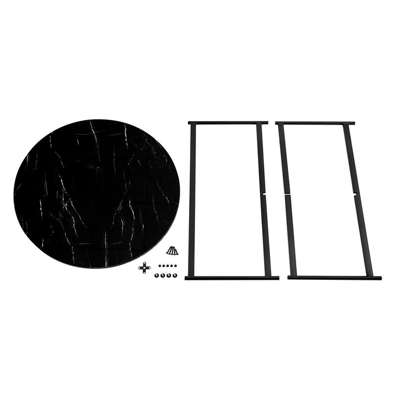 Round Contemporary Marble Finish Veneer Top Black Metal Large Coffee