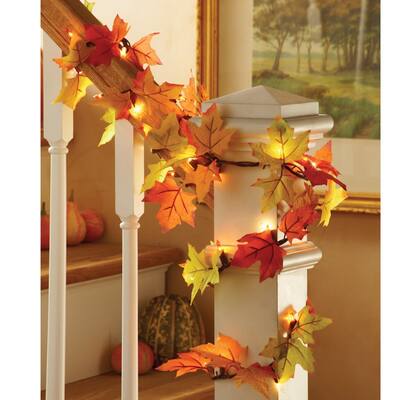 Lighted Fall Leaves Garland - 6.500 x 6.000 x 3.250