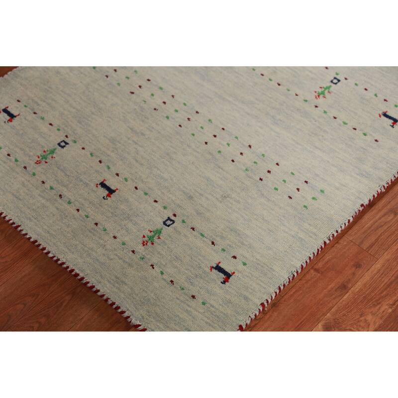 Hand Knotted Oriental 100% Wool Carpet Tribal Animal Pictorial Green Gabbeh Area Rug - 5' 0'' X 2' 10''