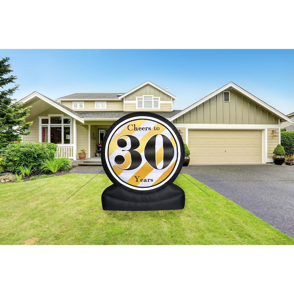 Fraser Hill Farm 8-Ft. Tall Cheers to 30 Years Birthday or Anniversary Milestone, Outdoor Inflatable with Lights