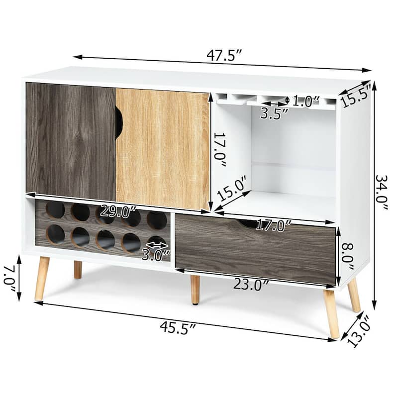Costway Mid-Century Buffet Sideboard Wooden Storage Cabinet w/ Wine - 47.5'' x 15.5'' x 34''(L x W x H)