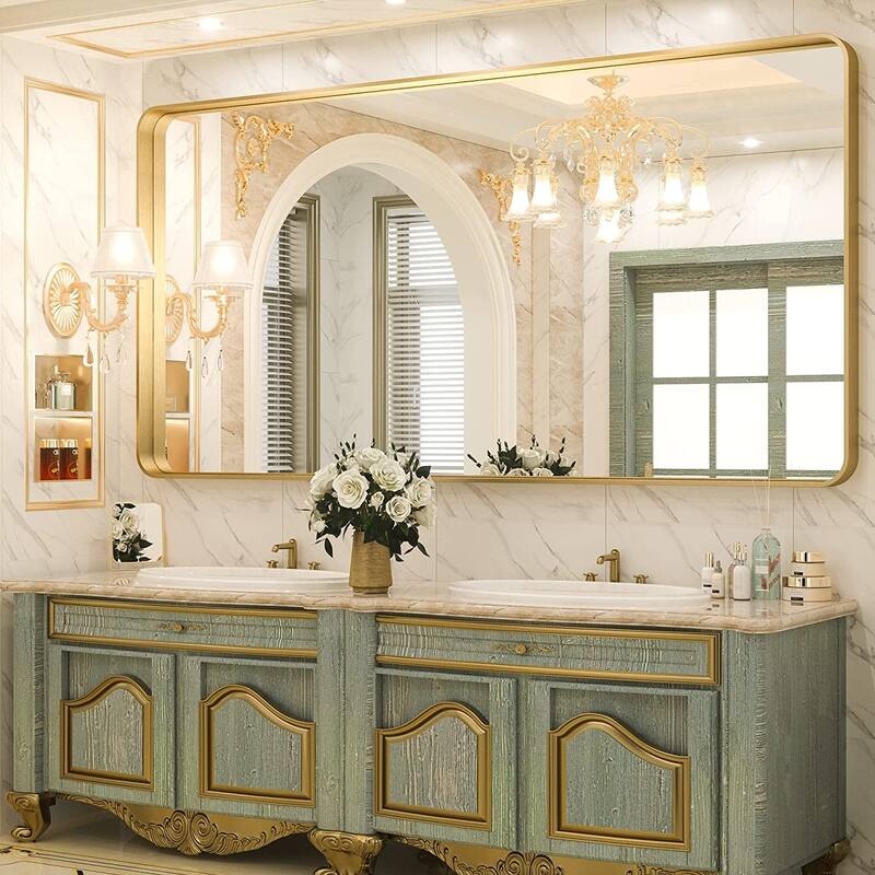 TETOTE Modern Metal Frame Wall Mounted Hanging Bathroom Vanity Mirror