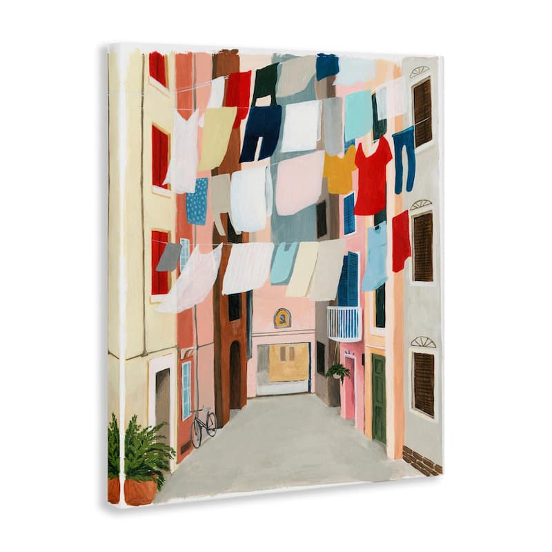 Stupell Colorful Laundry Day Clothes Line Between Apartments Canvas Wall Art, 16 x 20, Proudly Made in USA