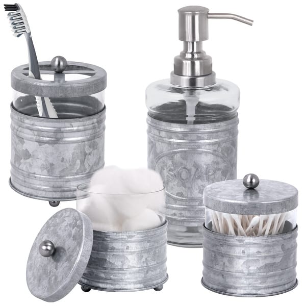 slide 2 of 15, Autumn Alley Farmhouse Glass & Metal Bathroom Accessories Set 4 PCS - Soap Dispenser, Toothbrush Holder, 2 Apothecary Jars