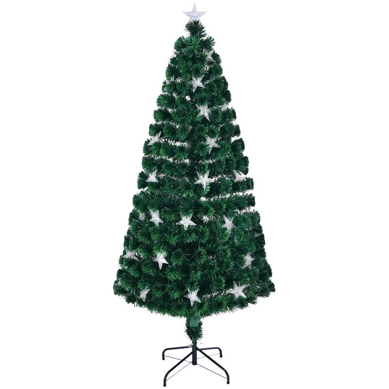Pre-lit Fiber Optic Christmas Tree with Color-Changing Lights and Starry Accents - Green