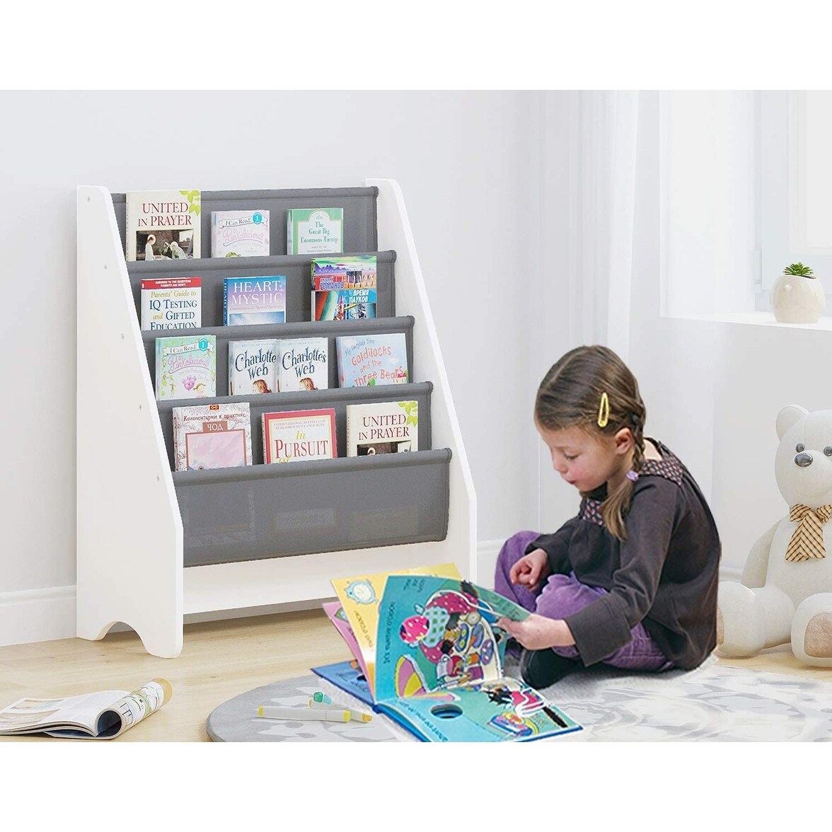 UTEX Kids Sling Bookshelf Magazine Rack Book Rack for Kids Book